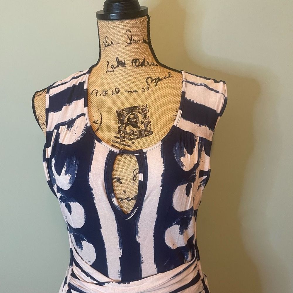 Anthropologie Navy and White Printed Midi Dress - Picture 5 of 6